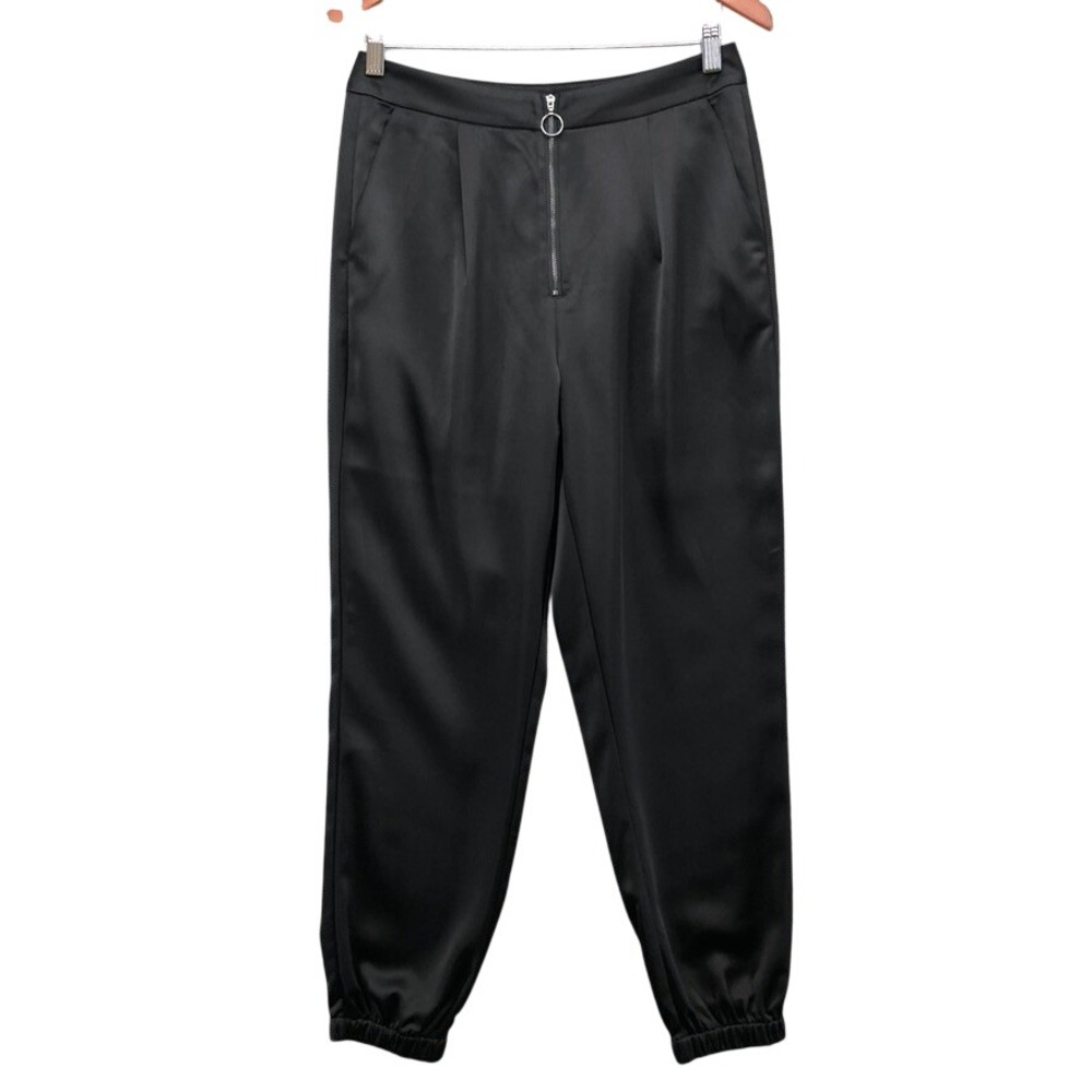 PAIGE Jogger Pants Womens 4 Adult‎ Black Satin High Rise O-Ring Zipper Career